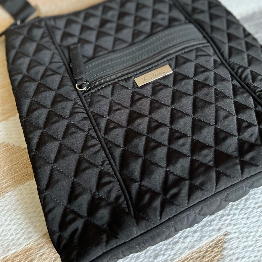 VERA BRADLEY Hipster Crossbody Bag, Black Quilted Purse & Leopard Print Interior